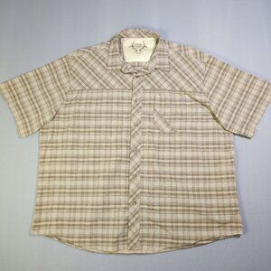 Cabela's Outfitter series button down shirt men's size 2XL brown & pastel yellow